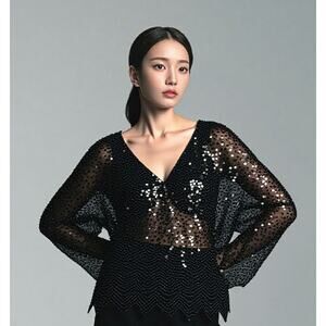 Iris Black Sequin top,  Y2K NY Eve Party Mother of the Bride Black Tie Vintage